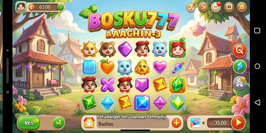 Screenshot gameplay BOSKU777 yang menampilkan aksi Match-3 yang seru.
