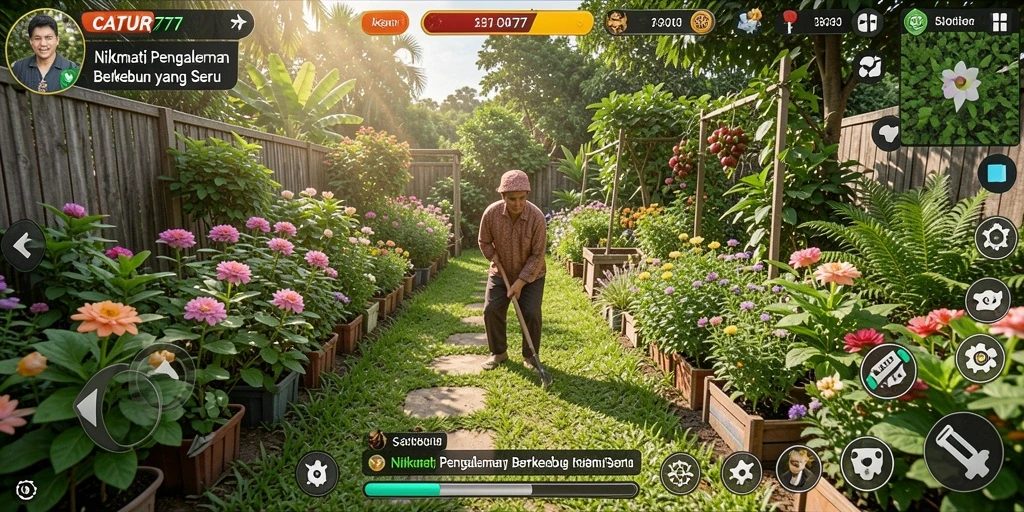 Tampilan menarik dari gameplay CATUR777 dengan aktivitas berkebun.