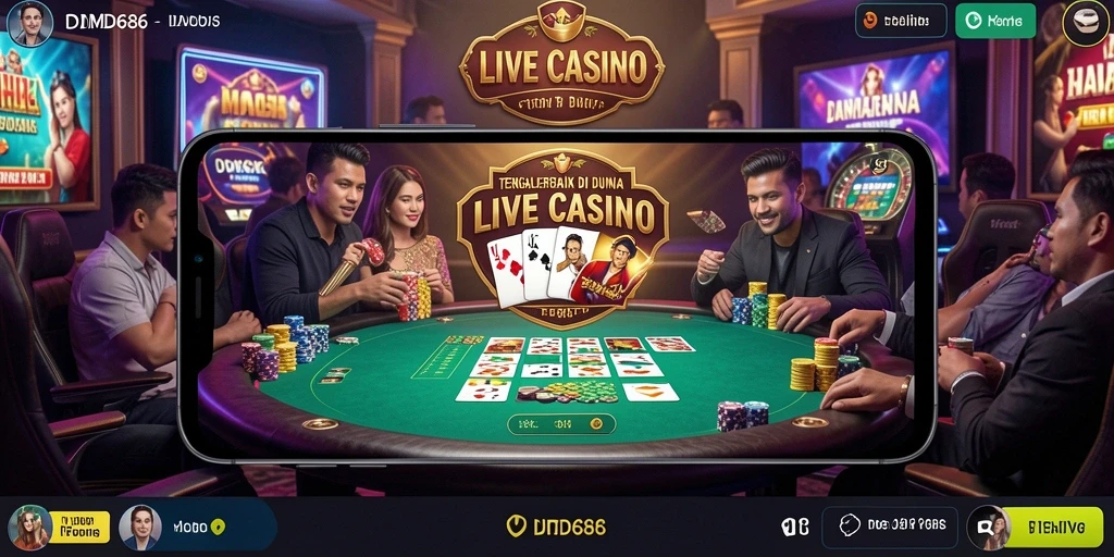 Screenshot DMD686 menampilkan dealer langsung dan permainan yang mendebarkan.