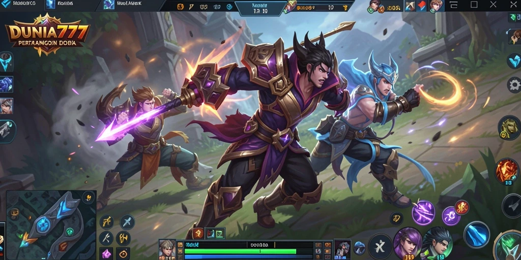 Tampilan seru gameplay DUNIA777 dalam pertarungan MOBA.