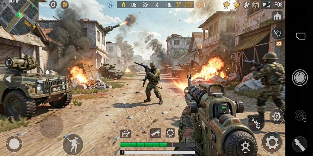 Tampilan gameplay F08 dengan aksi mendebarkan di medan perang.