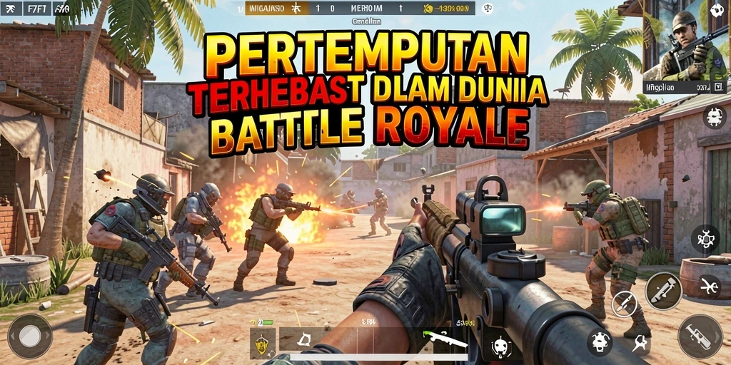 Screenshot utama F7F7 menampilkan aksi pertempuran intens di medan perang Battle Royale.