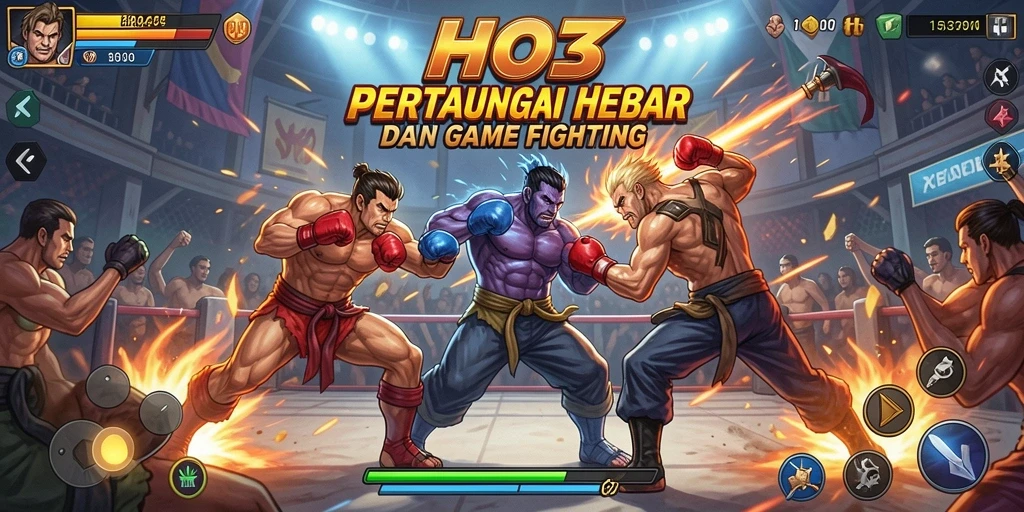 Screenshot gameplay HO3 menampilkan pertarungan seru dan karakter yang beragam.