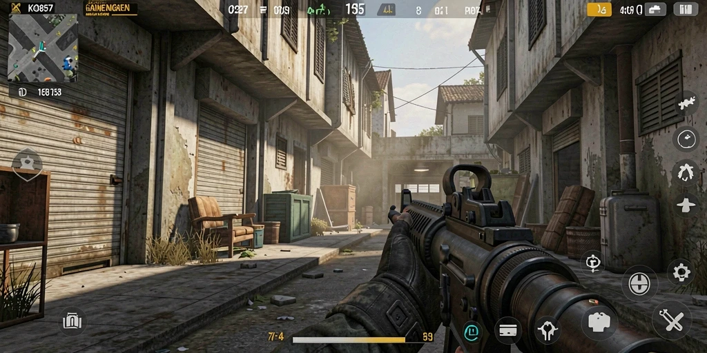 Tampilan gameplay FPS yang intens dan mendebarkan dari KO857.