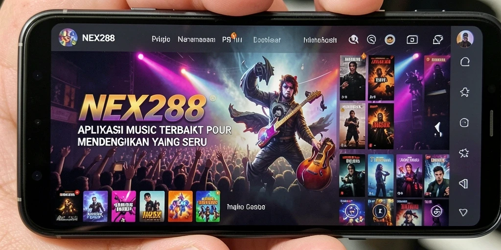 Screenshot gameplay NEX288 yang menunjukkan fitur musik interaktif.