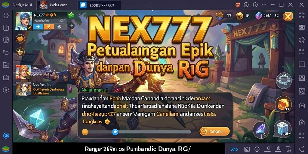 Tampilan gameplay epik NEX777 dengan karakter berpetualang.