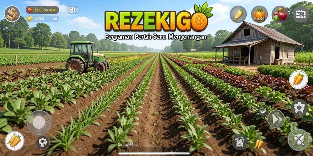 Tampilan utama gameplay REZEKIGO dengan fitur pertanian yang menarik.