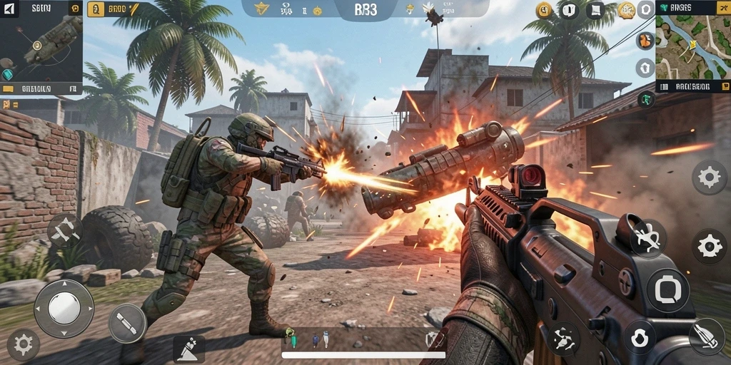 Tampilan gameplay seru dari RR33 dengan aksi tembak-menembak yang intens.