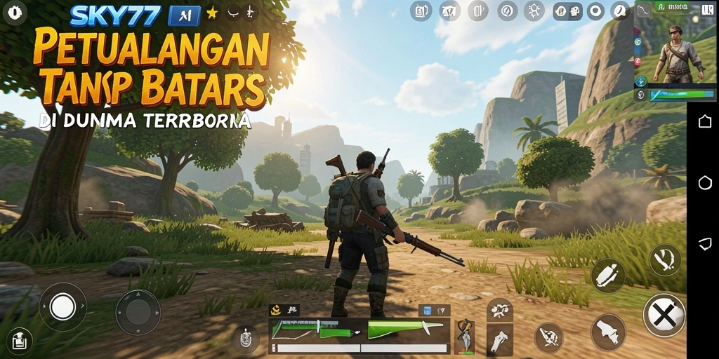 Tampilan gameplay <strong>SKY77</strong> menampilkan petualangan di dunia terbuka yang penuh warna.