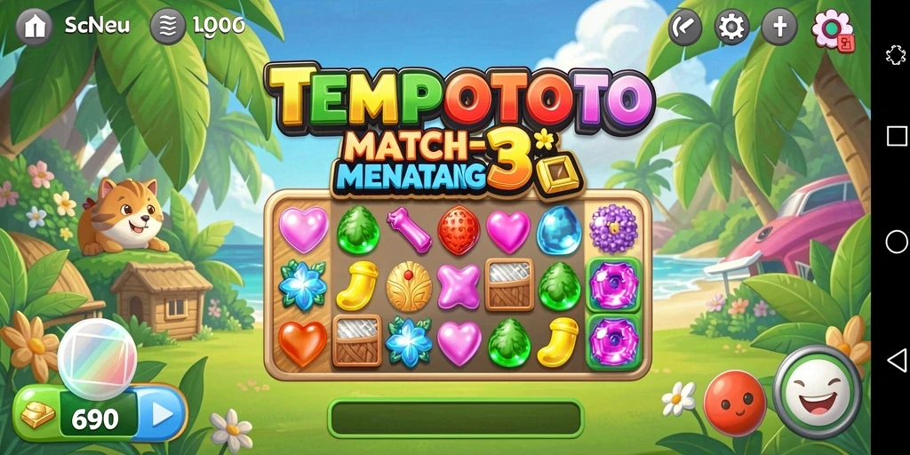 Tampilan gameplay seru dalam TEMPOTOTO dengan elemen Match-3.